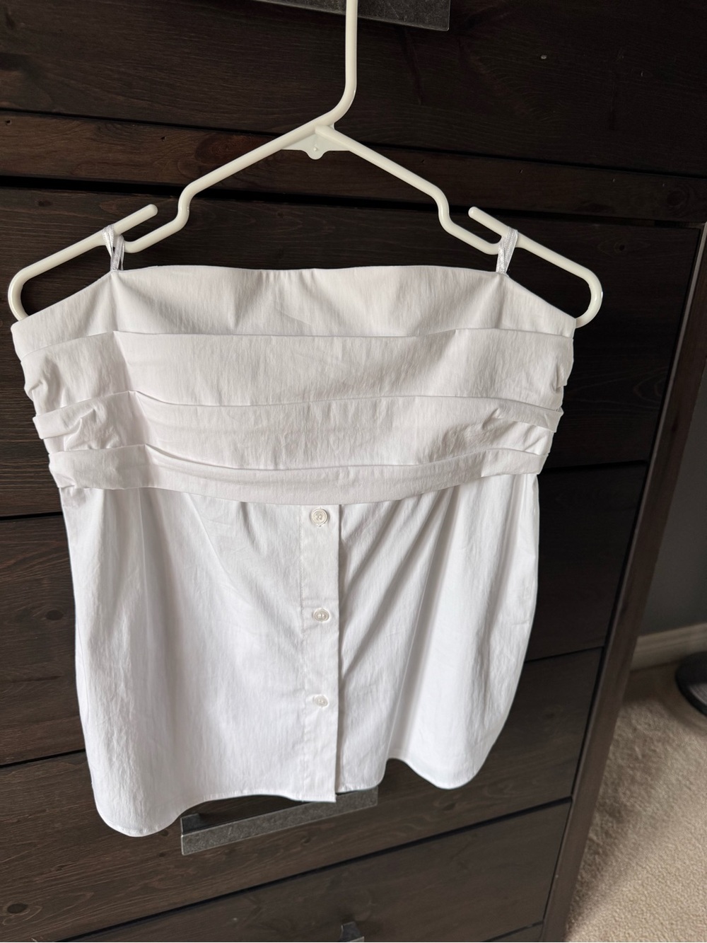 Zara White Strapless Pleated Bodice Button-Front Dress